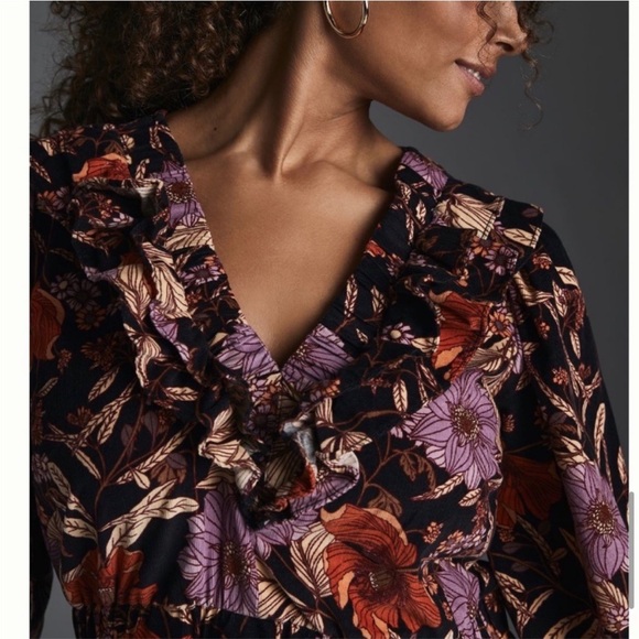 NWT Anthropologie Pilcro Tiered Floral Corduroy Dress S - Picture 10 of 16